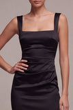 Square Neck Sheath Satin Black Maxi Formal Dress