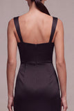 Square Neck Sheath Satin Black Maxi Formal Dress