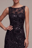 Sequins Black Chiffon A line Illusion Neck Maxi Formal Dress