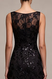 Sequins Black Chiffon A line Illusion Neck Maxi Formal Dress