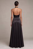 Halter A Line Satin Black Maxi Formal Dress