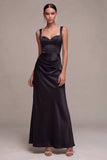 A Line Satin Thick Straps Black Maxi Formal Dress