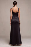 A Line Satin Thick Straps Black Maxi Formal Dress