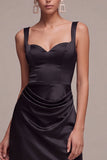 A Line Satin Thick Straps Black Maxi Formal Dress