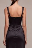 A Line Satin Thick Straps Black Maxi Formal Dress