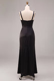A Line Satin Thick Straps Black Maxi Formal Dress