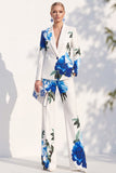 Floral 2 Piece Peak Lapel White Women Suits