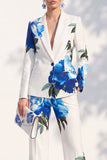 Floral 2 Piece Peak Lapel White Women Suits