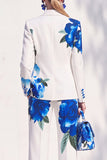 Floral 2 Piece Peak Lapel White Women Suits