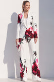 Floral 2 Piece Peak Lapel White Women Suits