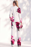 Floral 2 Piece Peak Lapel White Women Suits