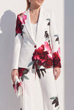 Floral 2 Piece Peak Lapel White Women Suits