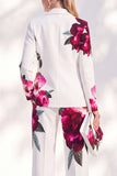 Floral 2 Piece Peak Lapel White Women Suits