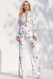 Peak Lapel White 2 Piece Printed Women Suits