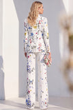Peak Lapel White 2 Piece Printed Women Suits