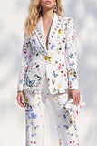 Peak Lapel White 2 Piece Printed Women Suits