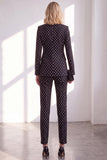 Polka Dots Peak Lapel Black 2 Piece Women Suits With Bow