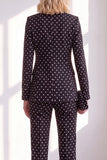 Polka Dots Peak Lapel Black 2 Piece Women Suits With Bow