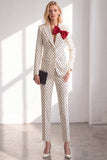 Polka Dots Peak Lapel Black 2 Piece Women Suits With Bow