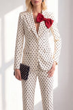 Polka Dots Peak Lapel Black 2 Piece Women Suits With Bow