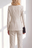 Polka Dots Peak Lapel Black 2 Piece Women Suits With Bow