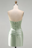 Strapless Sparkly Bodycon Dusty Green Satin Mini Homecoming Dress