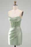 Strapless Sparkly Bodycon Dusty Green Satin Mini Homecoming Dress