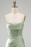 Strapless Sparkly Bodycon Dusty Green Satin Mini Homecoming Dress