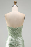 Strapless Sparkly Bodycon Dusty Green Satin Mini Homecoming Dress