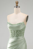 Strapless Sparkly Bodycon Dusty Green Satin Mini Homecoming Dress