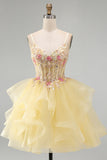 Corset A Line Yellow Sequined Homecoming Dress