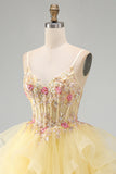 Corset A Line Yellow Sequined Homecoming Dress