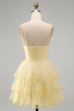 Tiered Halter Cut Out A Line Yellow Sequined Homecoming Dress