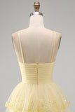 Tiered Halter Cut Out A Line Yellow Sequined Homecoming Dress