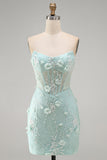 Corset Bodycon Strapless Mint Homecoming Dress