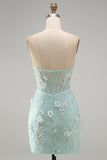 Corset Bodycon Strapless Mint Homecoming Dress