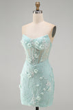 Corset Bodycon Strapless Mint Homecoming Dress