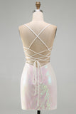 Sequin Floral Pink Bodycon Mini Homecoming Dress