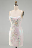 Sequin Floral Pink Bodycon Mini Homecoming Dress
