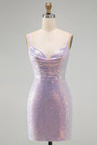 Bodycon Lilac Sequin Spaghetti Straps Homecoming Dress