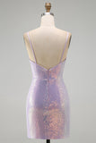 Bodycon Lilac Sequin Spaghetti Straps Homecoming Dress