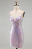 Bodycon Lilac Sequin Spaghetti Straps Homecoming Dress