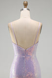 Bodycon Lilac Sequin Spaghetti Straps Homecoming Dress