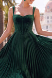 Corset Pleated A Line Green Square Neck Midi Wedding Guest Dress