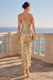 Sparkly Sheath Burgundy Sequin Midi Wedding Guest Dress