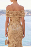 Off The Shoulder Green Sequin Mermaid Long Wedding Guest Dress