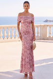 Off The Shoulder Green Sequin Mermaid Long Wedding Guest Dress