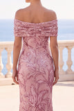 Off The Shoulder Green Sequin Mermaid Long Wedding Guest Dress