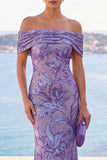 Off The Shoulder Green Sequin Mermaid Long Wedding Guest Dress