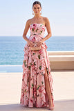 Strapless Sheath Black Ruffled A Line Long Wedding Guest Dress With Slit